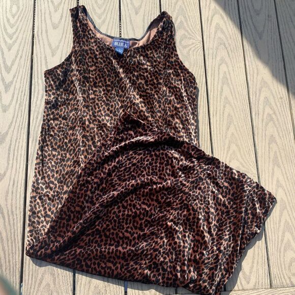 Vintage Maxi Velour Cheetah Print Dress Medium Blue J retro Y2K - Picture 2 of 10
